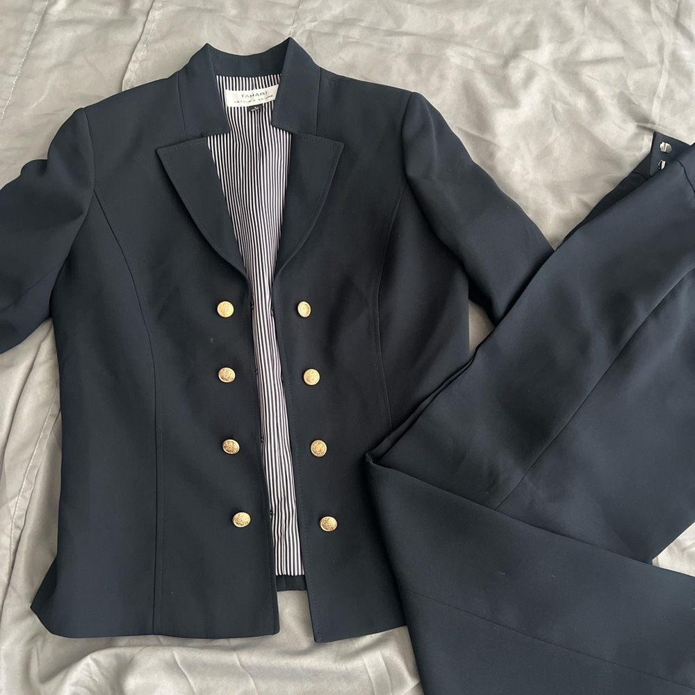 Tahari Woman Navy Blazer with Gold Buttons